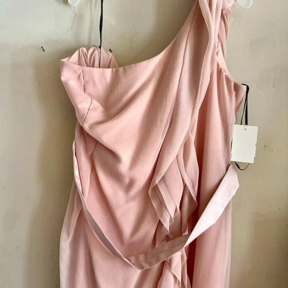 Vera Wang "WHITE" David's Bridal blush one shoulder ruffle maxi dress 2X - Picture 2 of 12